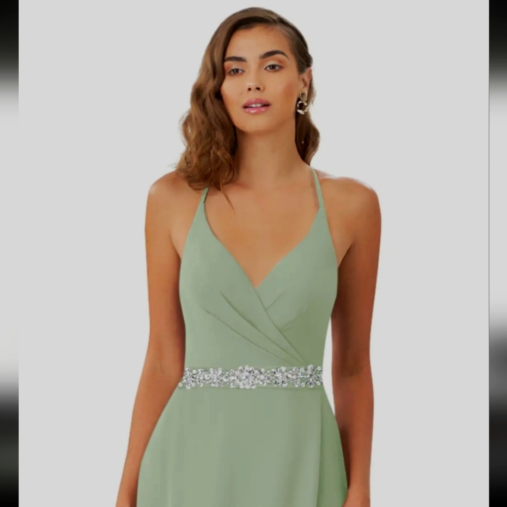 CHIFFON SASH WITH STARLIGHT BEADING COLOR: DUSTY SAGE. starry night-inspired Chi